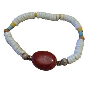 Boho White Shell and Beaded Bracelet Handmade L7